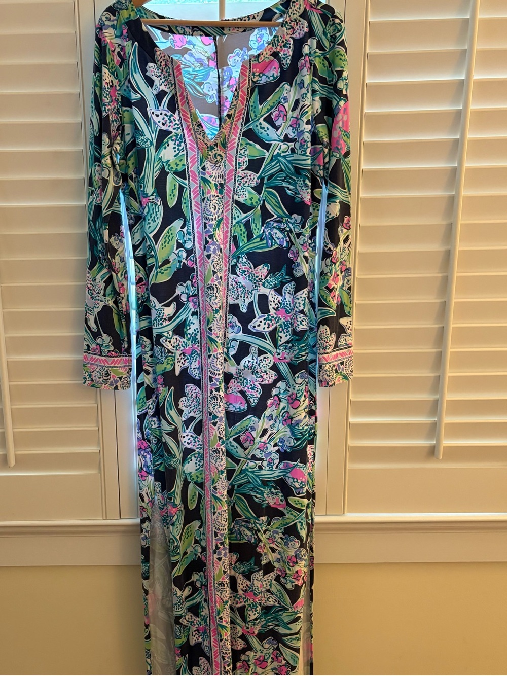 Lilly Pulitzer® Knit Maxi Long-sleeve Dress in Navy, Pink & Green